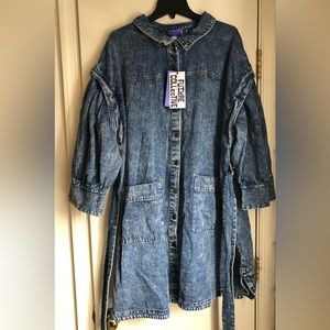 NWT Plus Size Ladies stone washed Denim knee length Dress w/ matching Belt